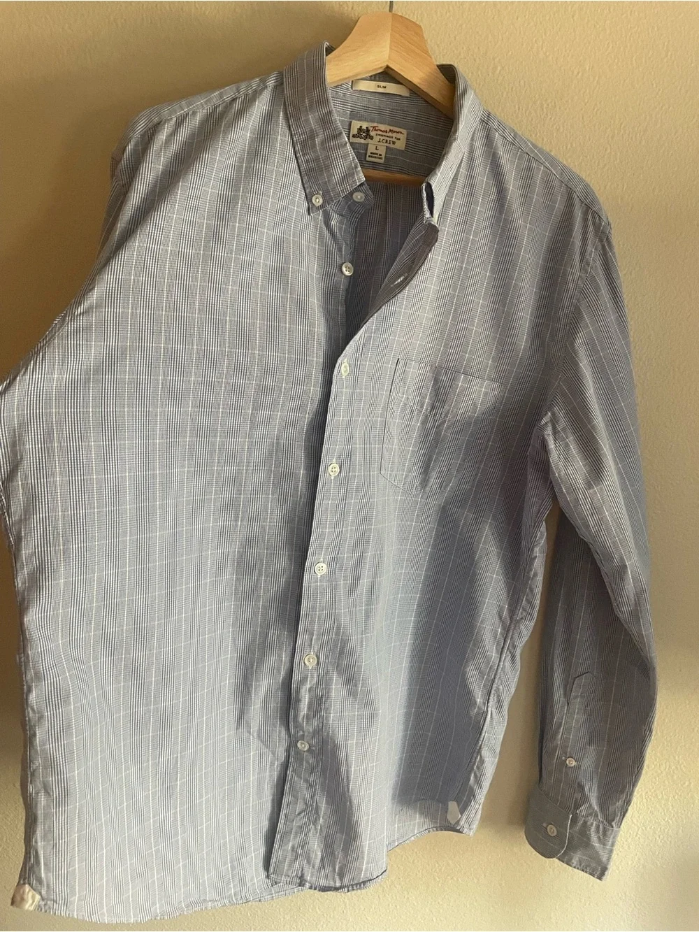 Thomas Mason J. Crew Slim Fit Light Blue and White Checked Slim Dress Shirt